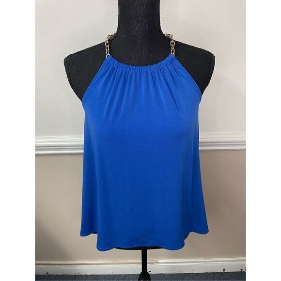 Michael Kors Blue Tank Top with Gold Chain Size X-Small - Picture 1 of 8